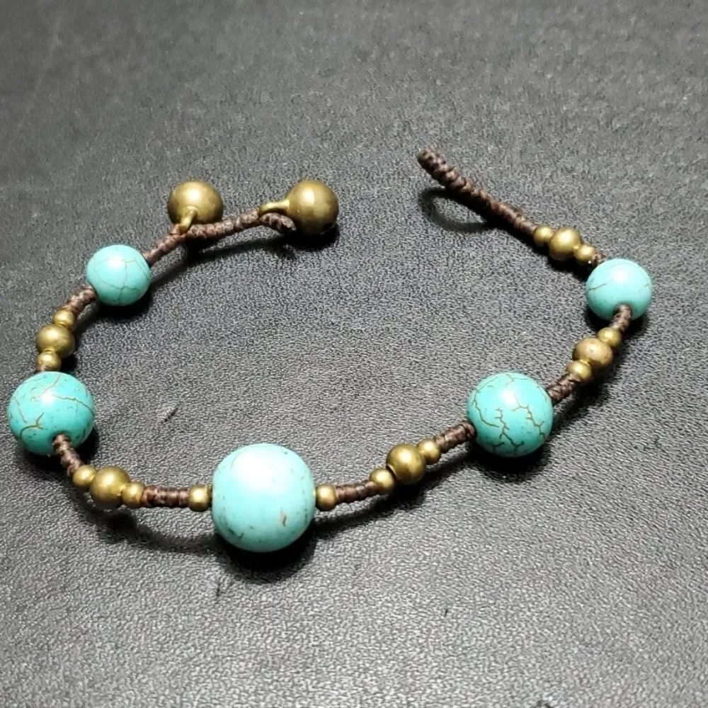 Brown and blue turquoise stone bracelet 6.25